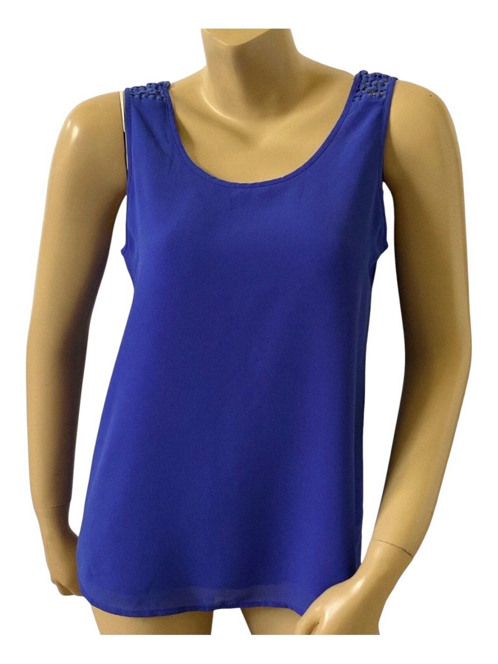 Naked Zebra Tank Top Womens Medium Blue Crochet Cutout Back Sleeveless Blouse